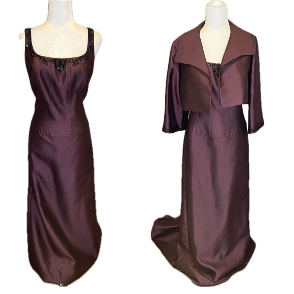 Teri Jon Dresses & Skirts - Rickie Freeman Teri Jon Beaded Silk Burgundy Wine Full Length Evening Dress 12